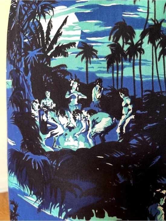 Rare Vtg 1950s Alfred Shaheen blue Hawaii island scene sweetheart wrap dress XS - Picture 5 of 16